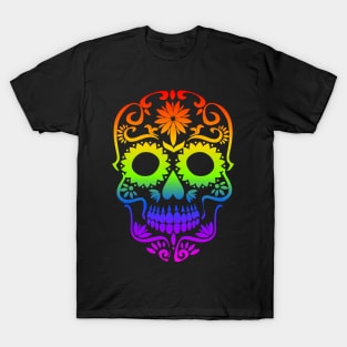 Rainbow Sugar Skull Halloween Day of The Dead Dia de Muertos T-Shirt